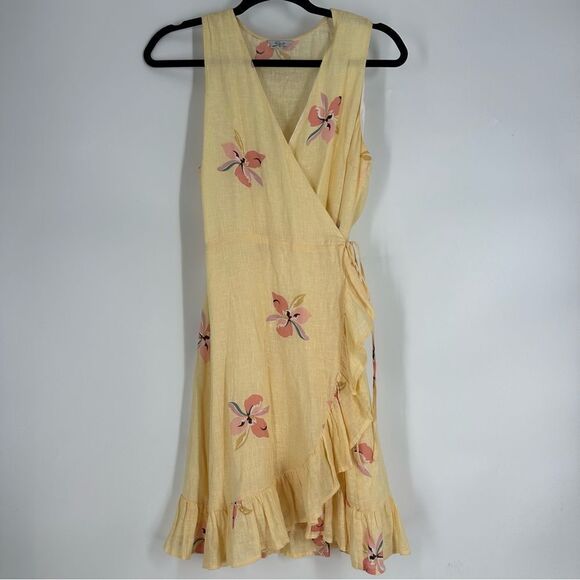 RAILS Madison Floral Linen Flounce Wrap Yellow Dress in Eden Sz S - Picture 3 of 15